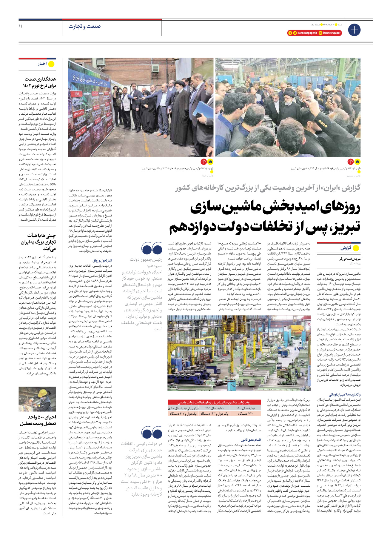 روزنامه ایران اقتصادی - شماره یک - ۲۰ خرداد ۱۴۰۲ - صفحه ۱۱