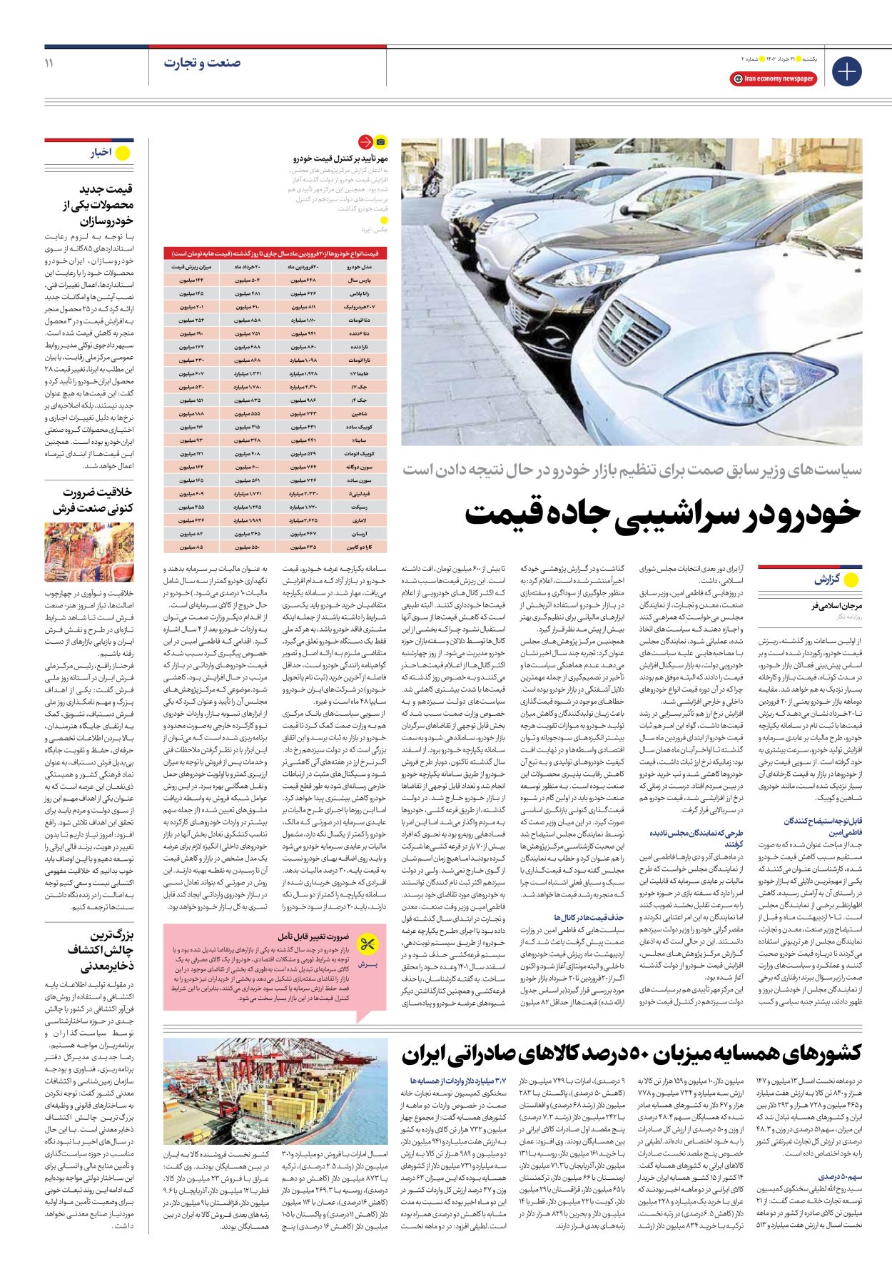 روزنامه ایران اقتصادی - شماره دو - ۲۱ خرداد ۱۴۰۲ - صفحه ۱۱