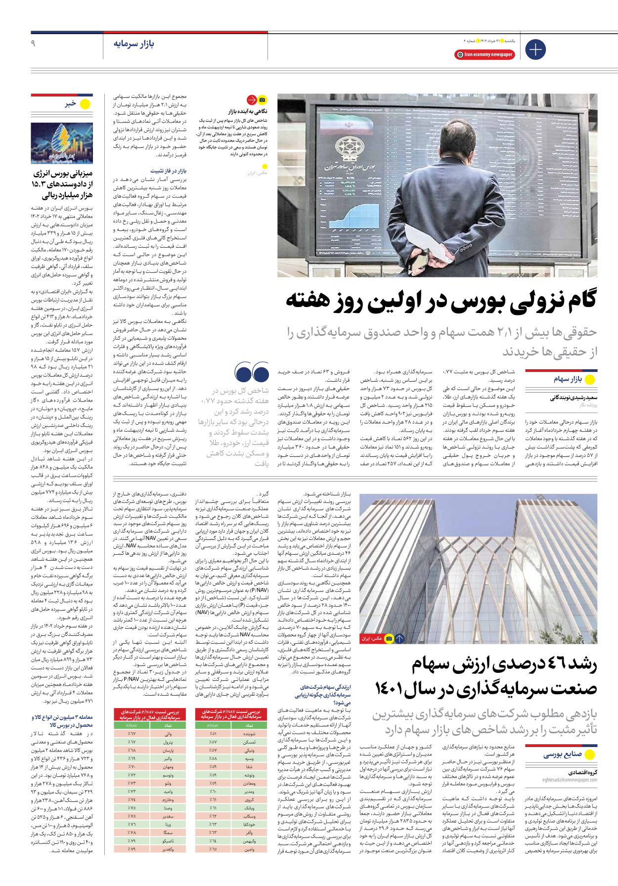 روزنامه ایران اقتصادی - شماره دو - ۲۱ خرداد ۱۴۰۲ - صفحه ۹