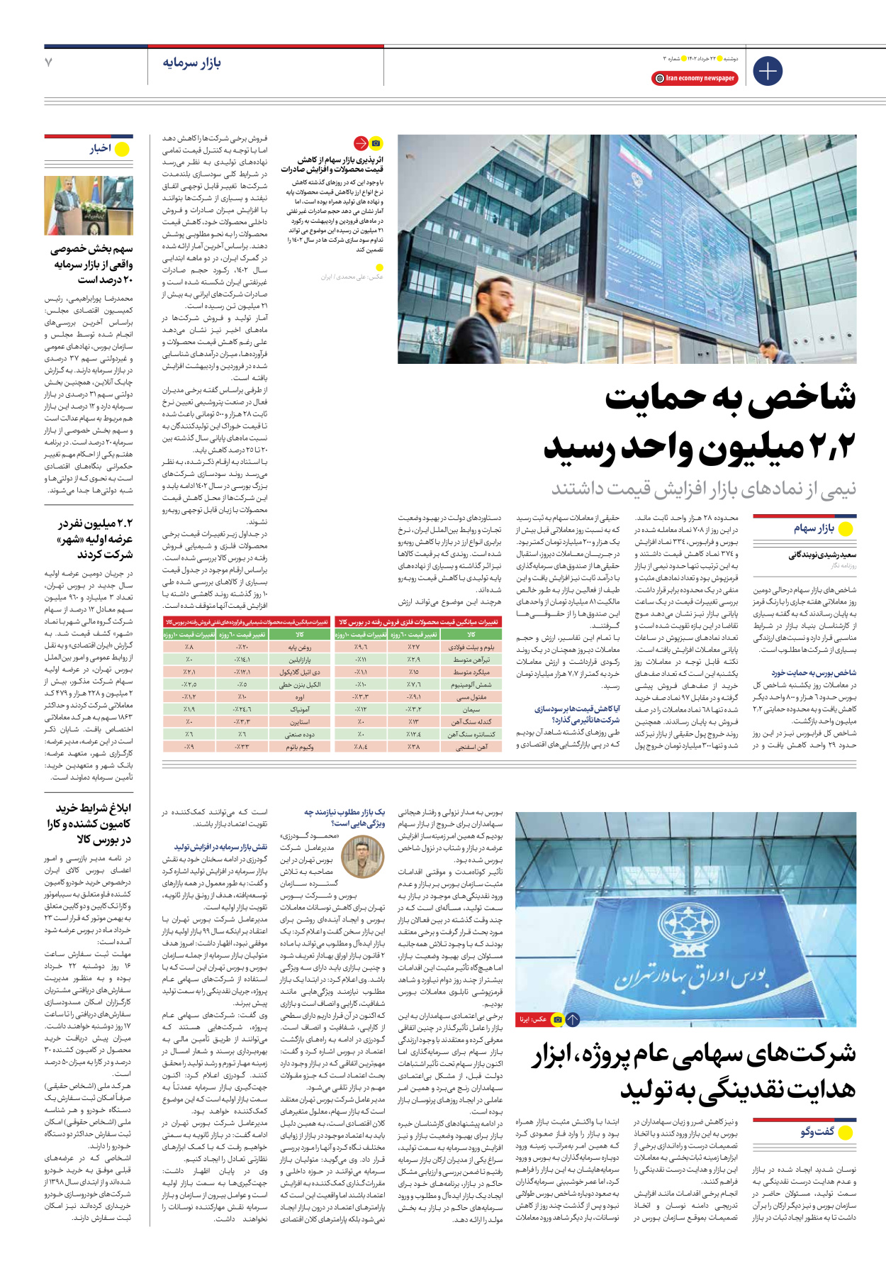 روزنامه ایران اقتصادی - شماره سه - ۲۲ خرداد ۱۴۰۲ - صفحه ۷