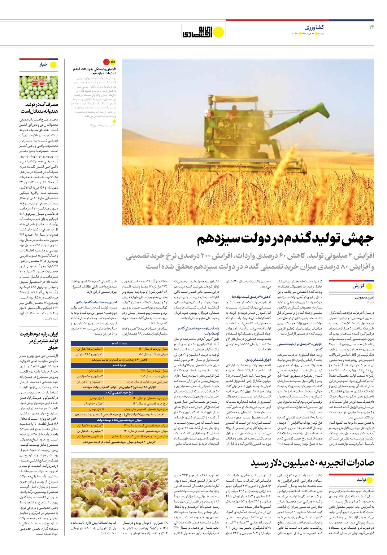 روزنامه ایران اقتصادی - شماره سه - ۲۲ خرداد ۱۴۰۲ - صفحه ۱۴