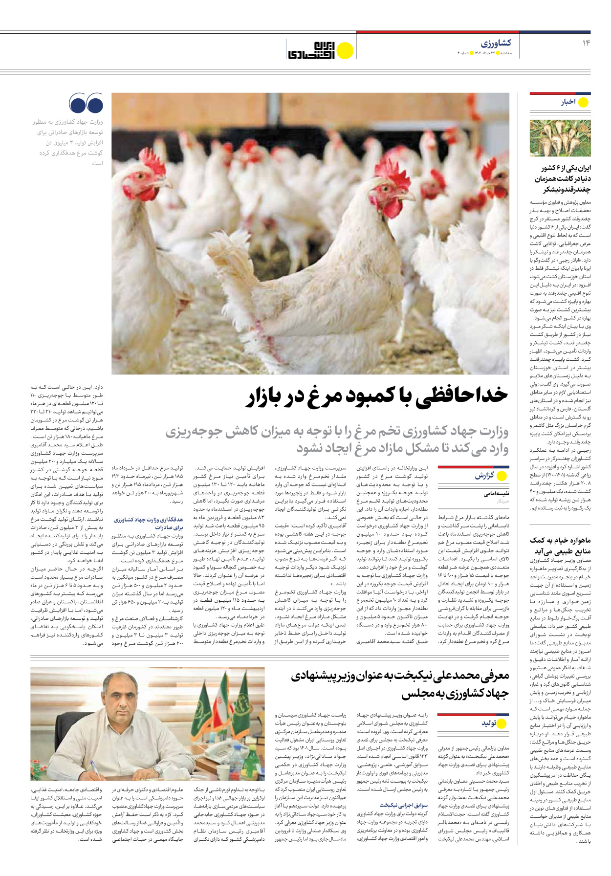 روزنامه ایران اقتصادی - شماره چهار - ۲۳ خرداد ۱۴۰۲ - صفحه ۱۴