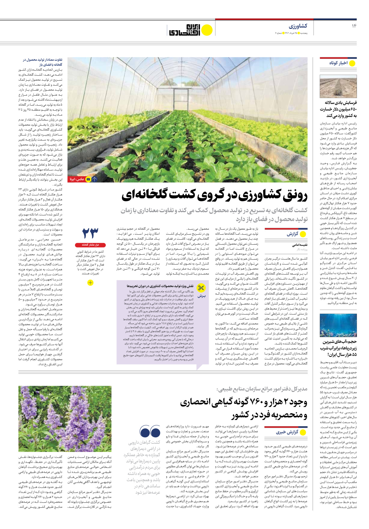 روزنامه ایران اقتصادی - شماره شش - ۲۵ خرداد ۱۴۰۲ - صفحه ۱۴