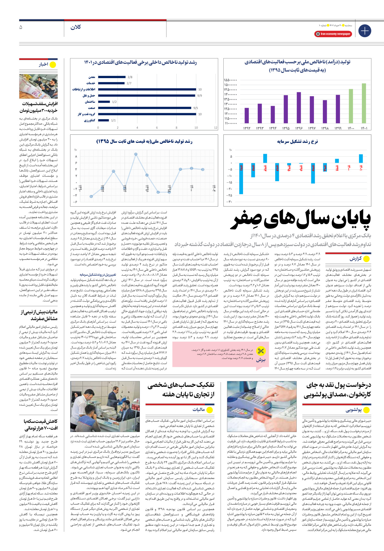 روزنامه ایران اقتصادی - شماره ده - ۳۰ خرداد ۱۴۰۲ - صفحه ۵