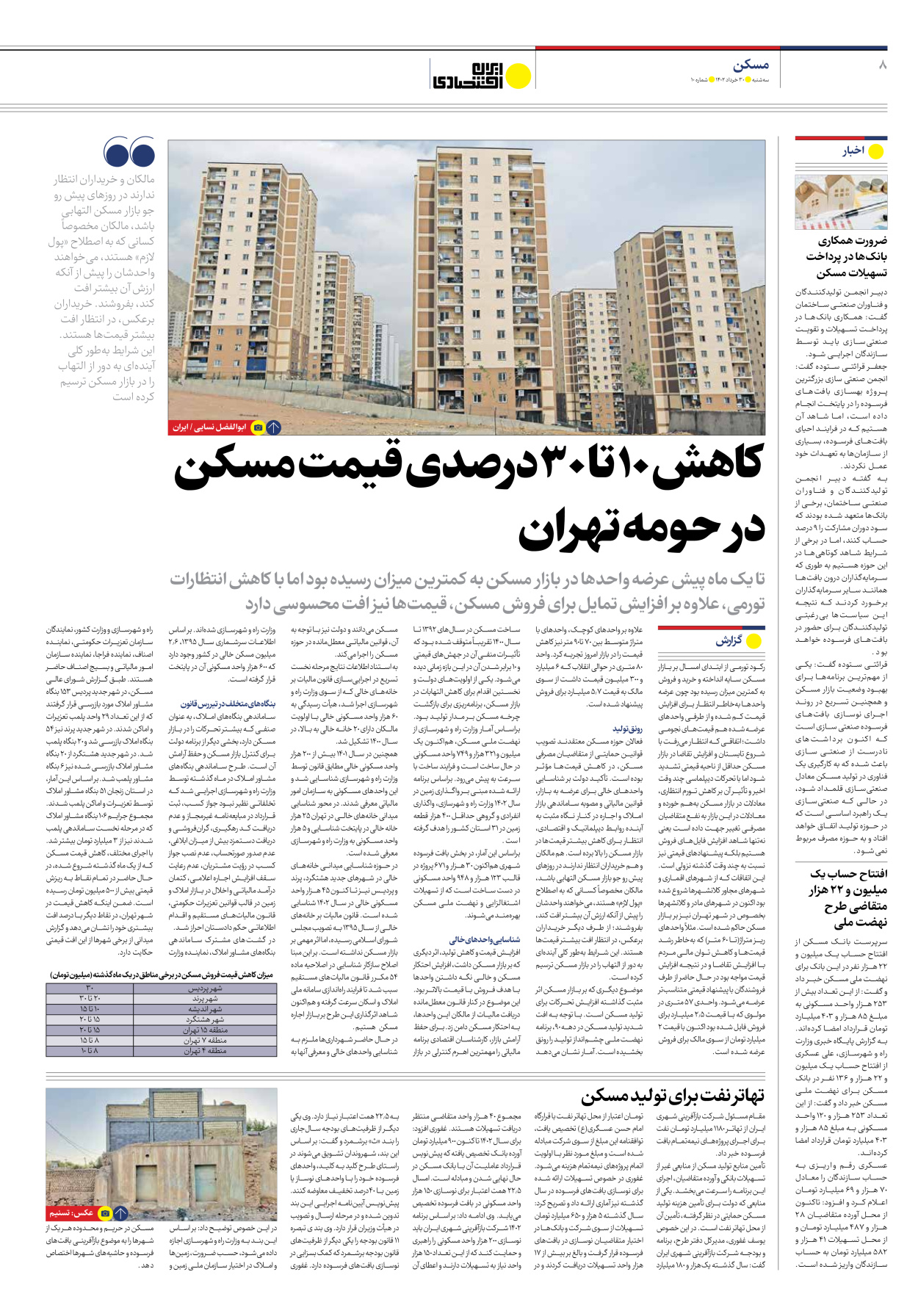 روزنامه ایران اقتصادی - شماره ده - ۳۰ خرداد ۱۴۰۲ - صفحه ۸