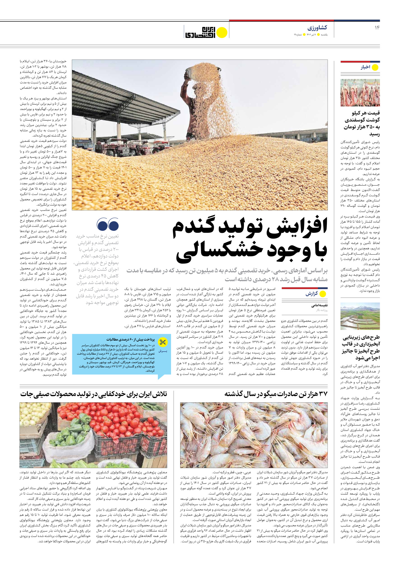 روزنامه ایران اقتصادی - شماره نوزده - ۱۱ تیر ۱۴۰۲ - صفحه ۱۴