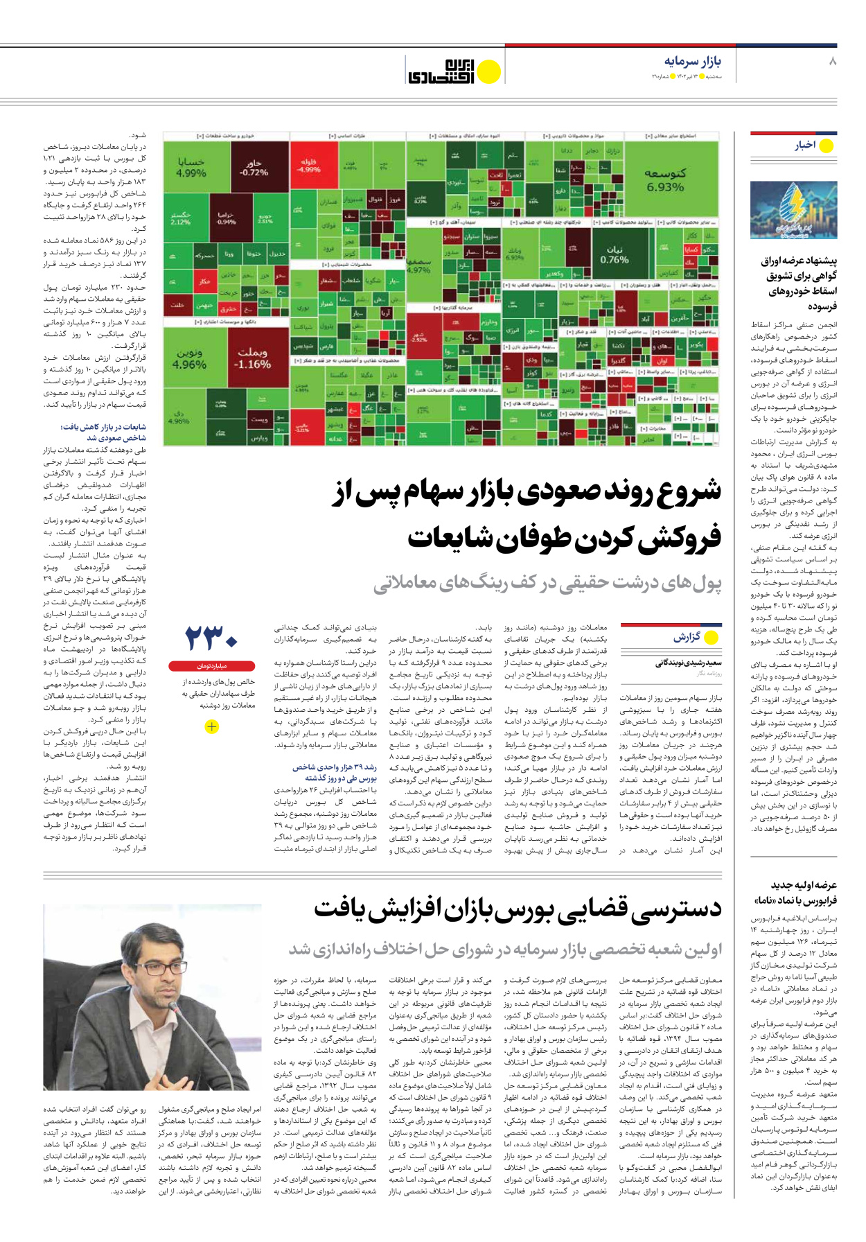 روزنامه ایران اقتصادی - شماره بیست و یک - ۱۳ تیر ۱۴۰۲ - صفحه ۸