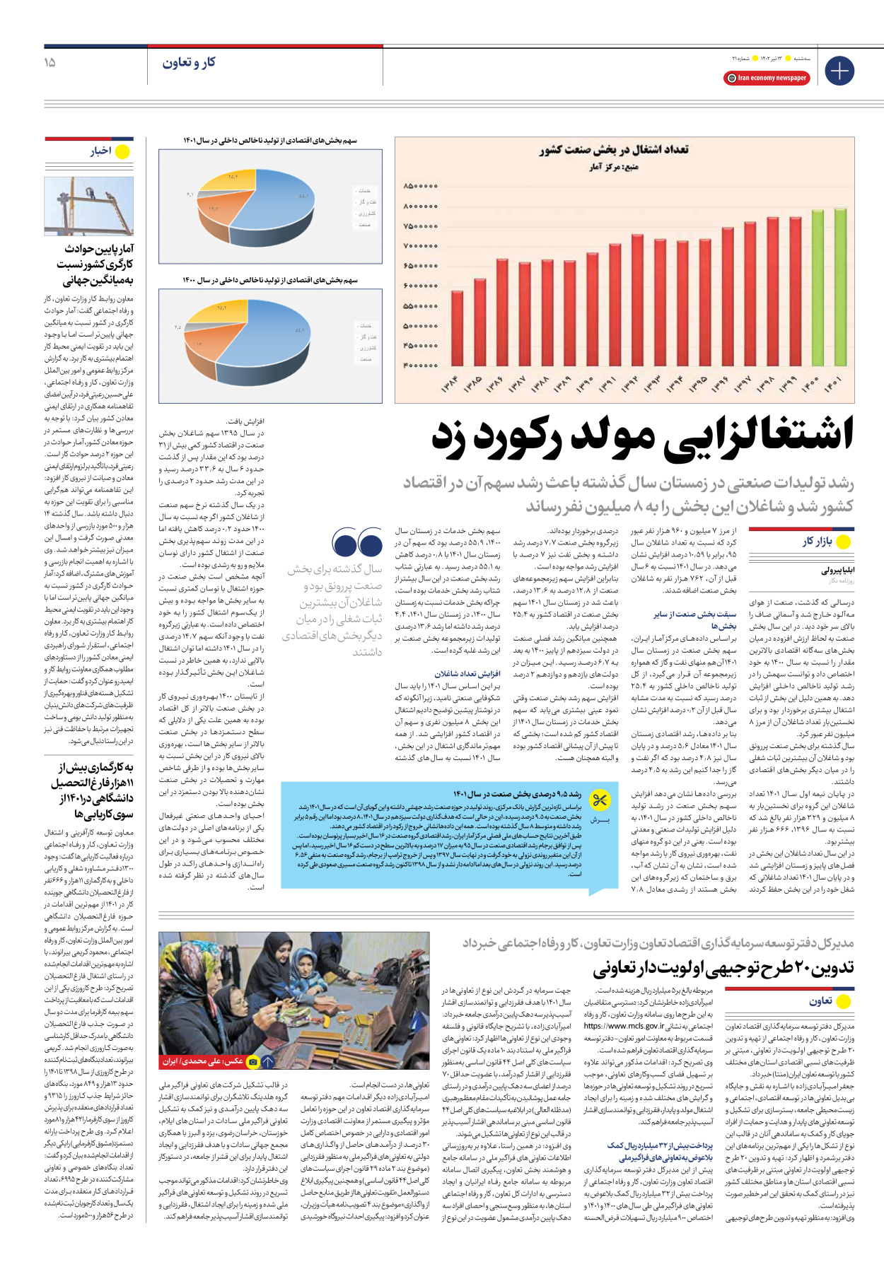 روزنامه ایران اقتصادی - شماره بیست و یک - ۱۳ تیر ۱۴۰۲ - صفحه ۱۵