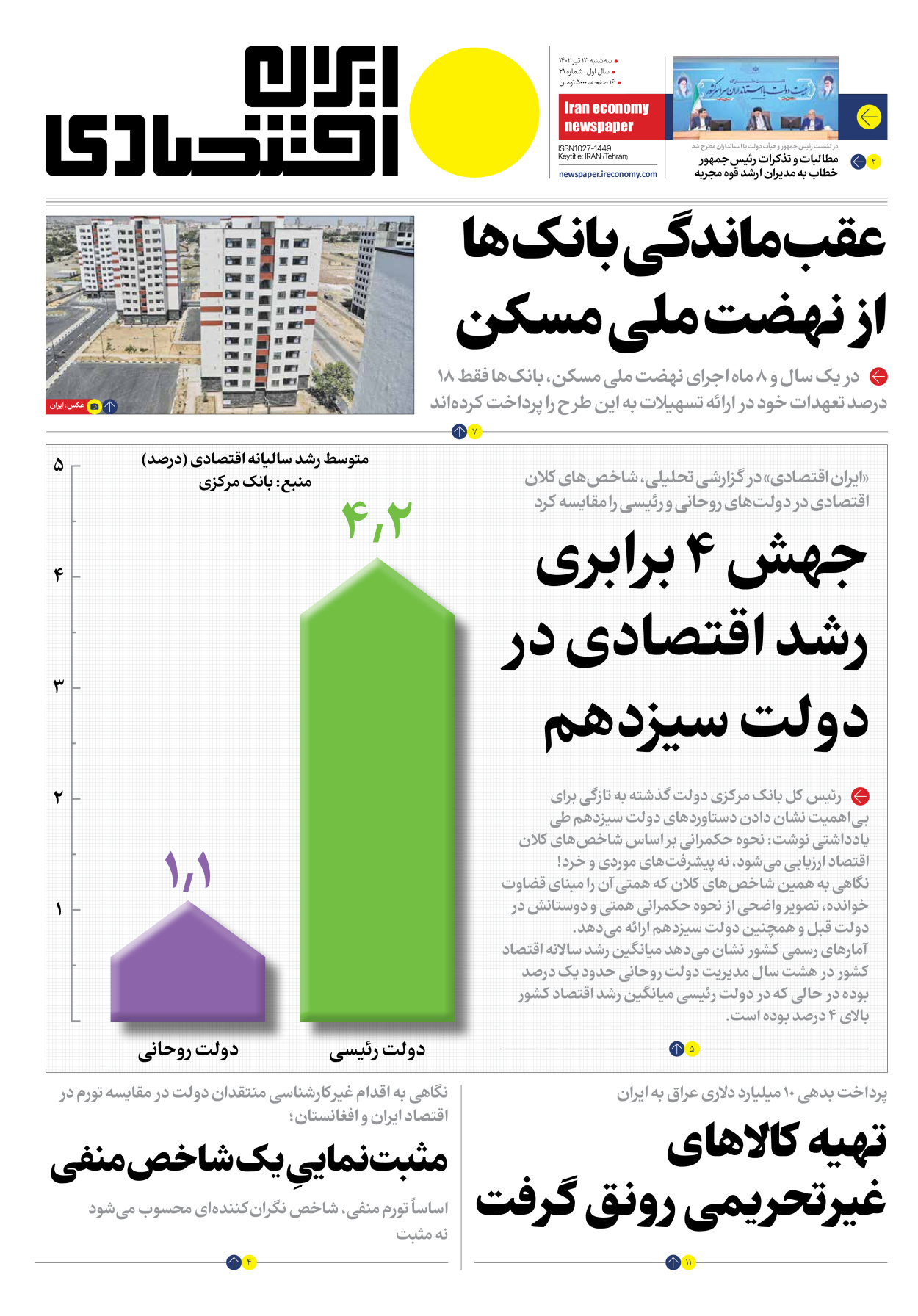 روزنامه ایران اقتصادی - شماره بیست و یک - ۱۳ تیر ۱۴۰۲