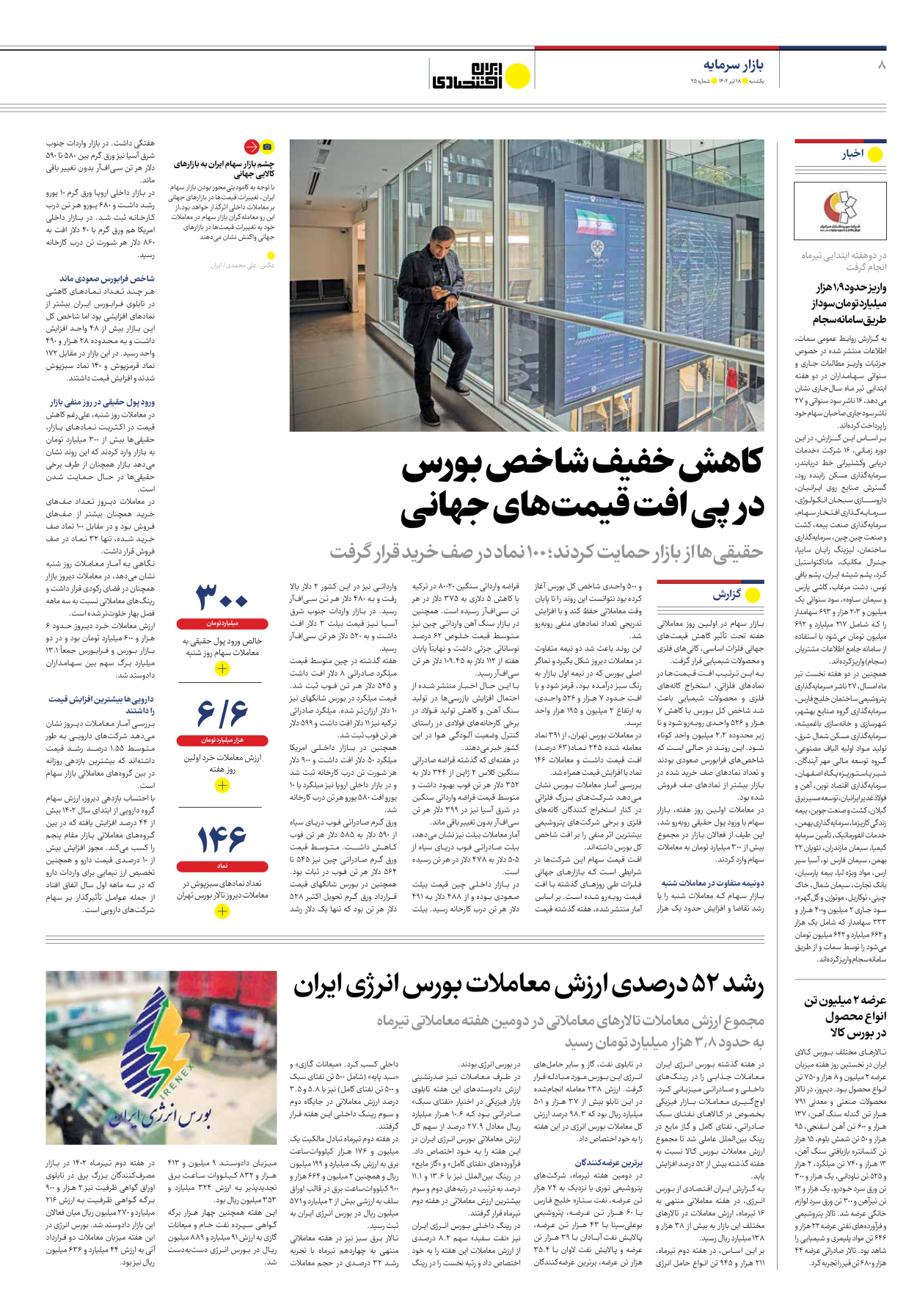 روزنامه ایران اقتصادی - شماره بیست و پنج - ۱۸ تیر ۱۴۰۲ - صفحه ۸