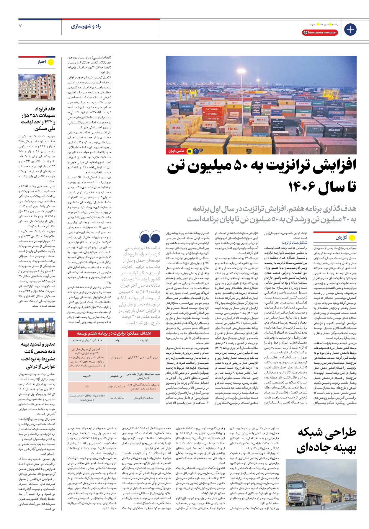 روزنامه ایران اقتصادی - شماره بیست و پنج - ۱۸ تیر ۱۴۰۲ - صفحه ۷