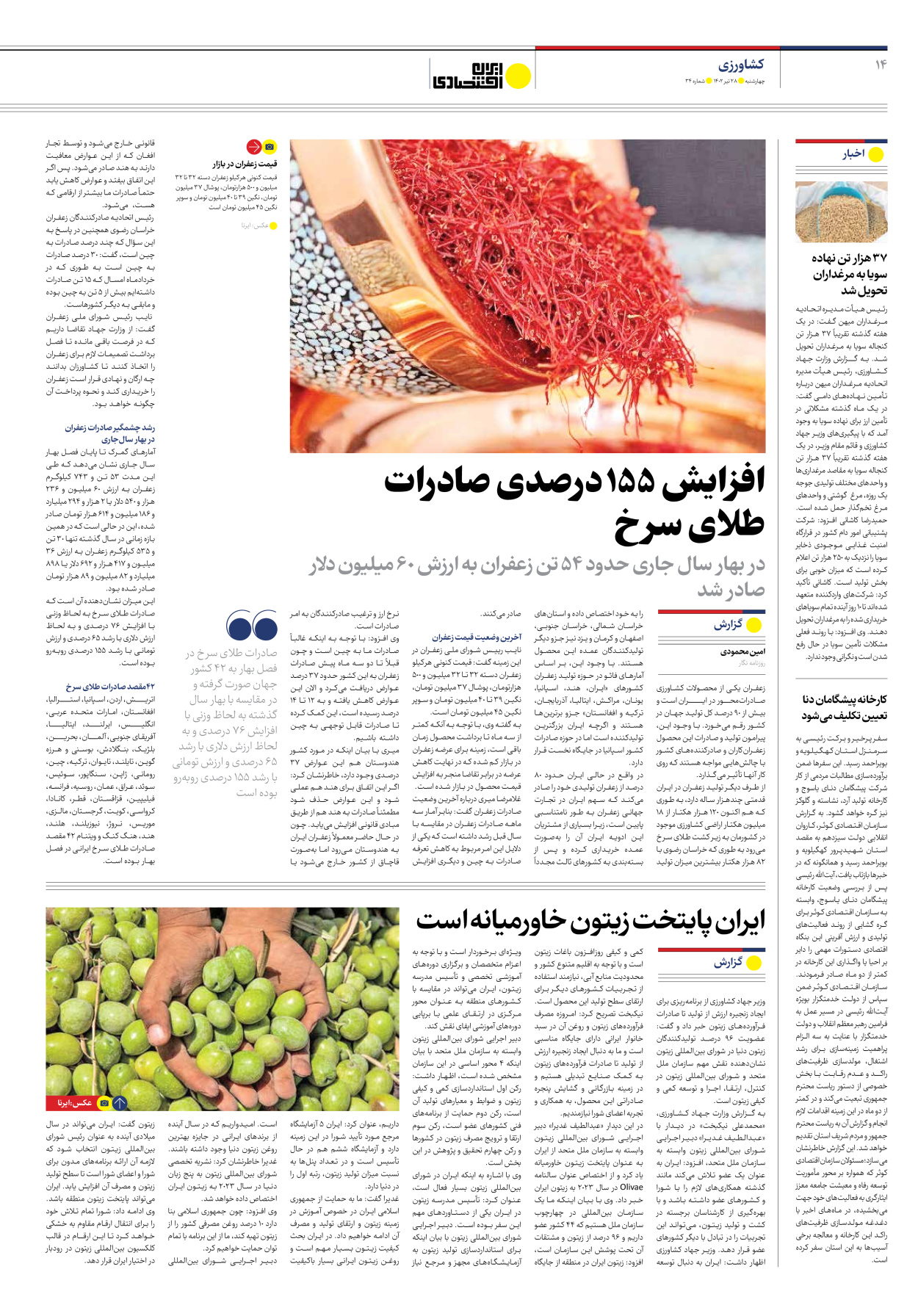 روزنامه ایران اقتصادی - شماره سی و چهار - ۲۸ تیر ۱۴۰۲ - صفحه ۱۴