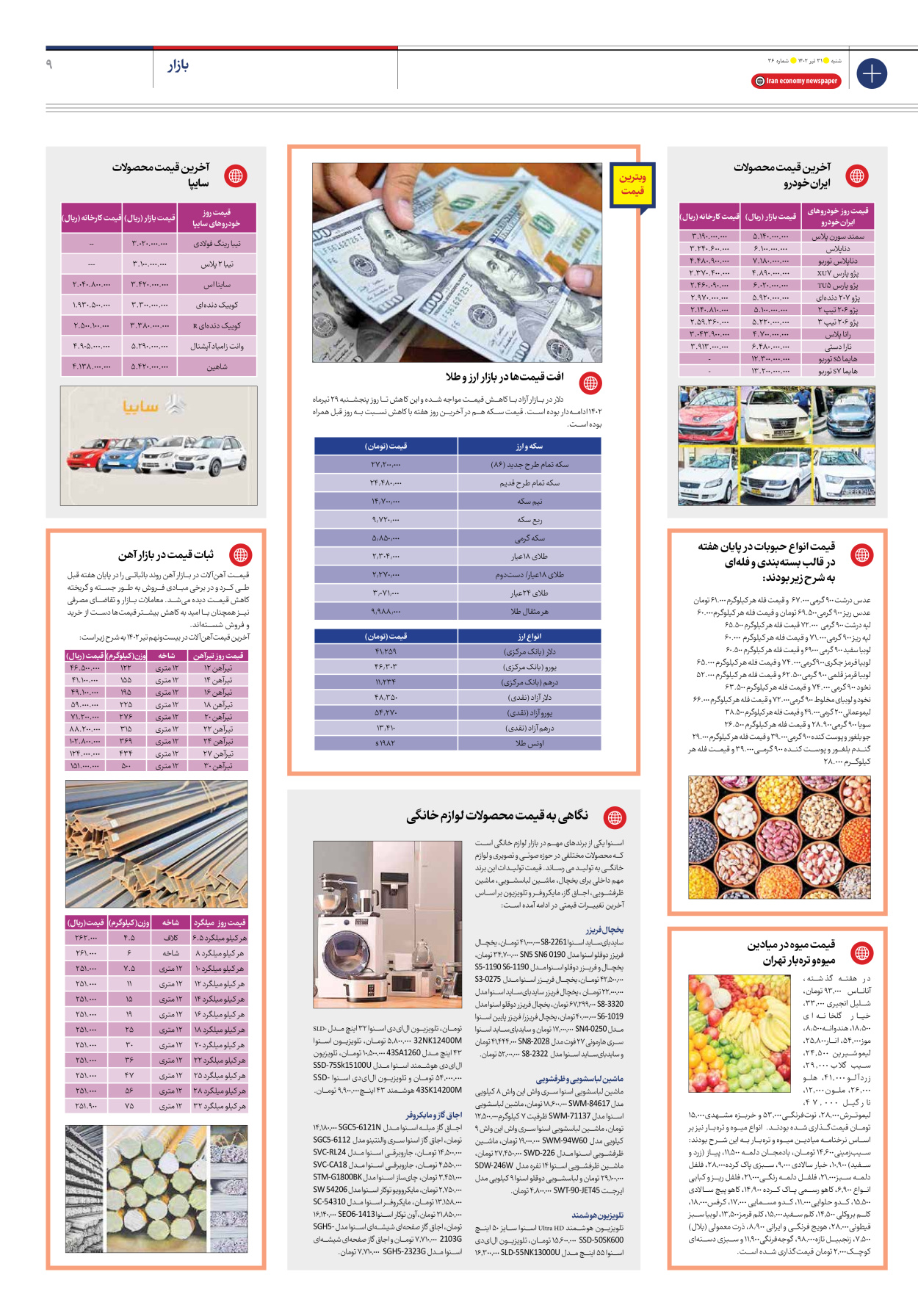 روزنامه ایران اقتصادی - شماره سی و شش - ۳۱ تیر ۱۴۰۲ - صفحه ۹