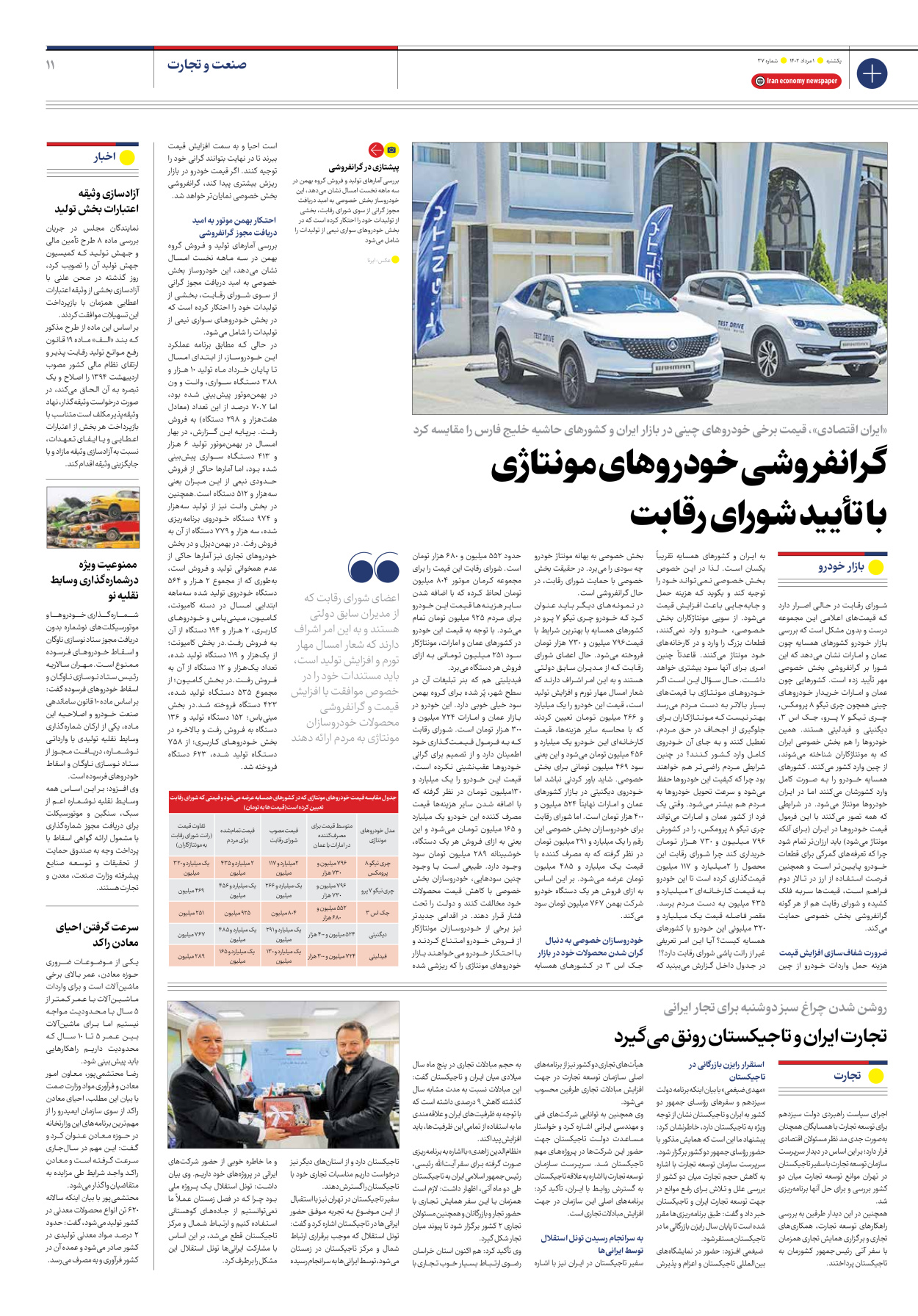 روزنامه ایران اقتصادی - شماره سی و هفت - ۰۱ مرداد ۱۴۰۲ - صفحه ۱۱