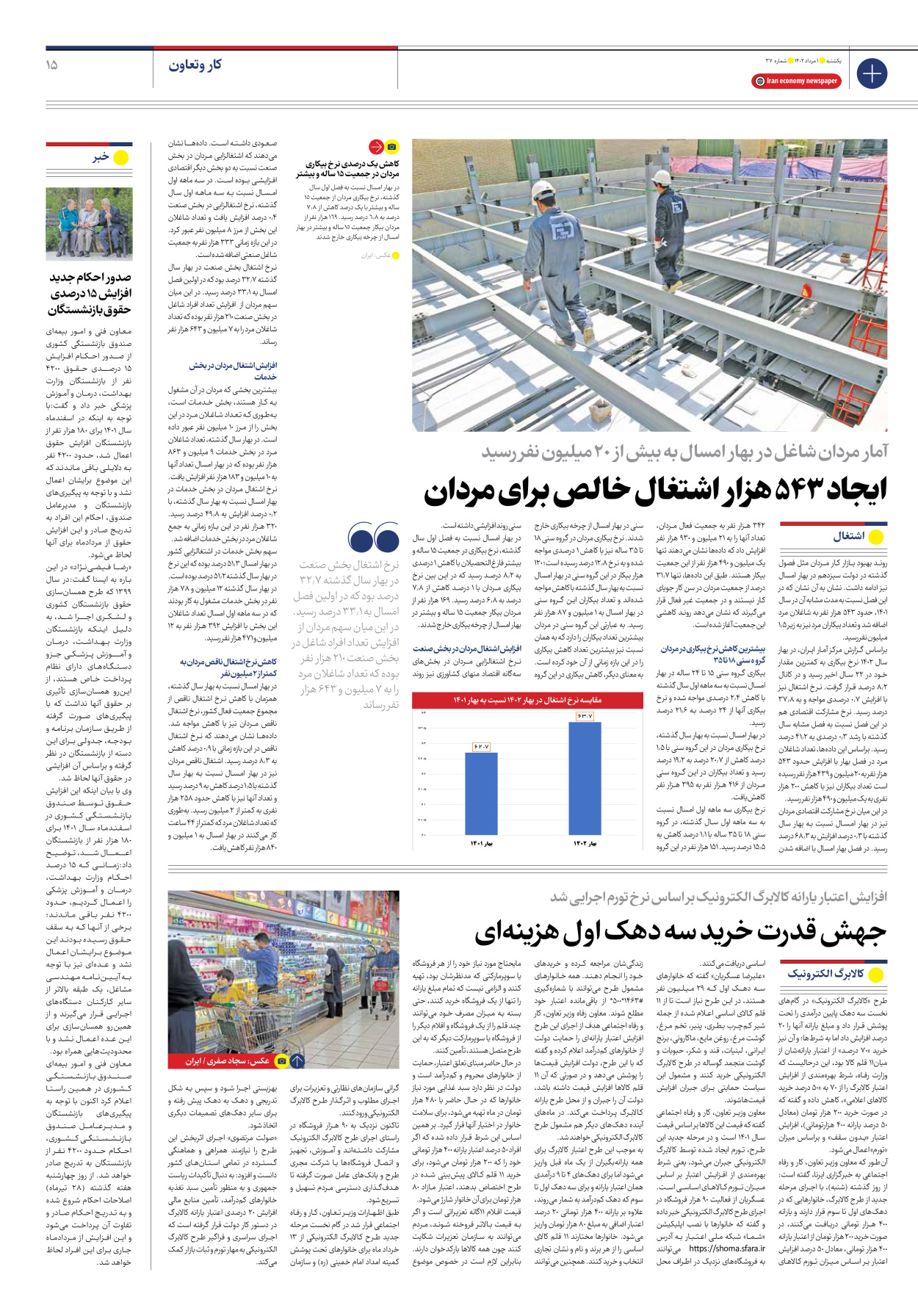 روزنامه ایران اقتصادی - شماره سی و هفت - ۰۱ مرداد ۱۴۰۲ - صفحه ۱۵