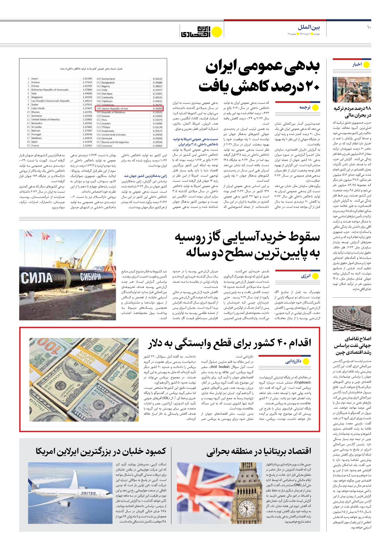 روزنامه ایران اقتصادی - شماره سی و هشت - ۰۲ مرداد ۱۴۰۲ - صفحه ۱۰