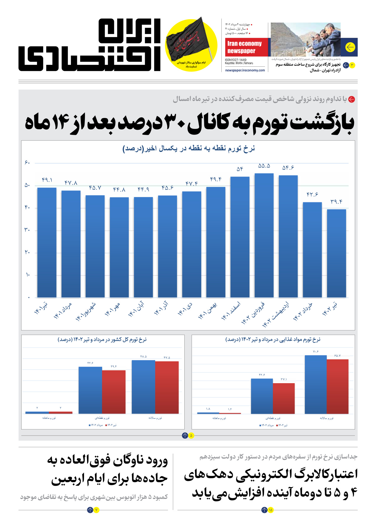 روزنامه ایران اقتصادی - شماره چهل - ۰۴ مرداد ۱۴۰۲ - صفحه ۱