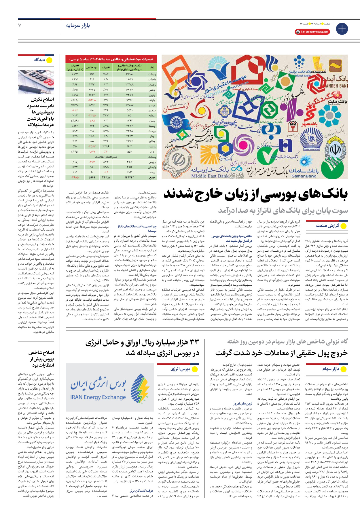 روزنامه ایران اقتصادی - شماره چهل و سه - ۰۹ مرداد ۱۴۰۲ - صفحه ۷