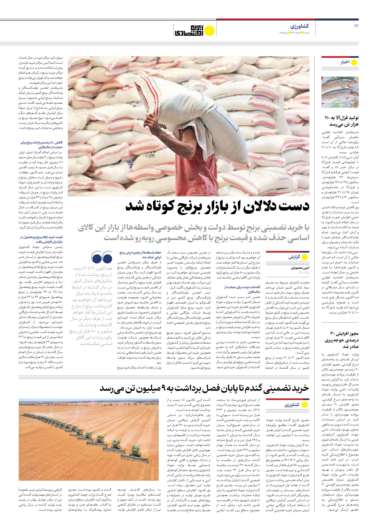 روزنامه ایران اقتصادی - شماره چهل و پنج - ۱۴ مرداد ۱۴۰۲ - صفحه ۱۴
