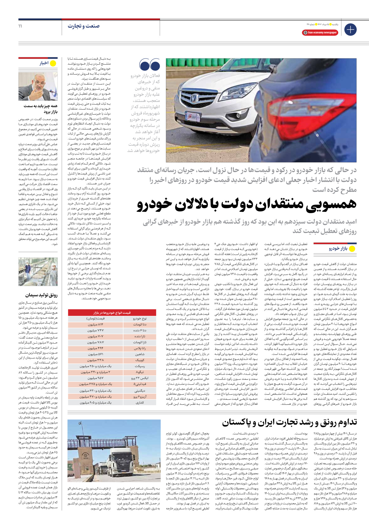 روزنامه ایران اقتصادی - شماره چهل و شش - ۱۵ مرداد ۱۴۰۲ - صفحه ۱۱