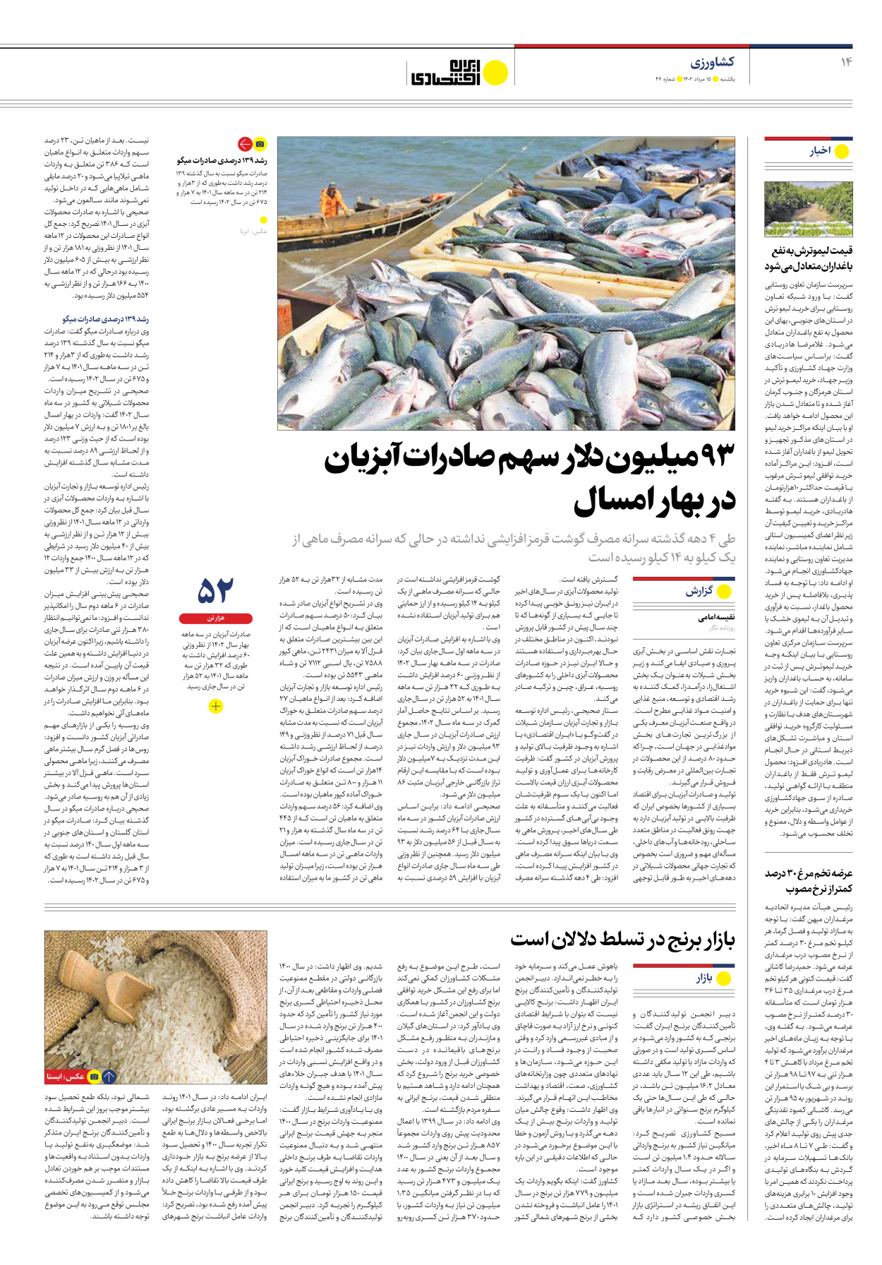 روزنامه ایران اقتصادی - شماره چهل و شش - ۱۵ مرداد ۱۴۰۲ - صفحه ۱۴