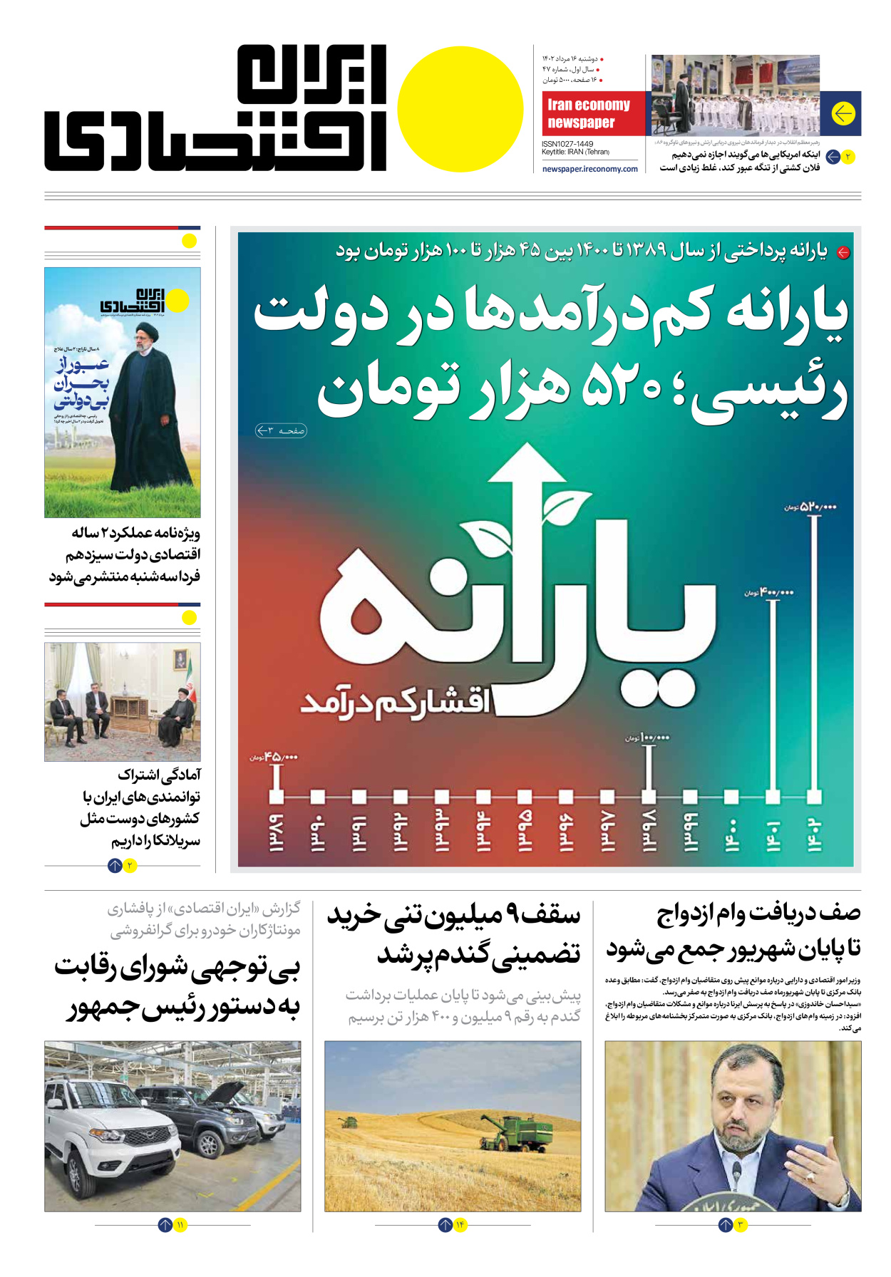 روزنامه ایران اقتصادی - شماره چهل و هفت - ۱۶ مرداد ۱۴۰۲