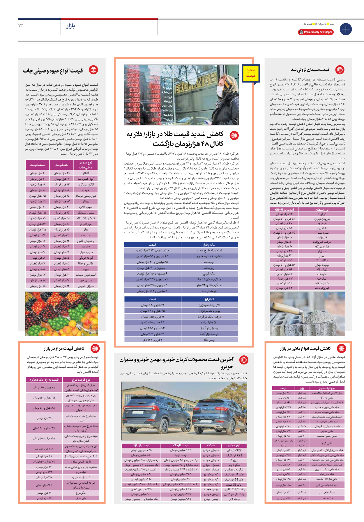 روزنامه ایران اقتصادی - شماره پنجاه و هفت - ۲۸ مرداد ۱۴۰۲ - صفحه ۱۳