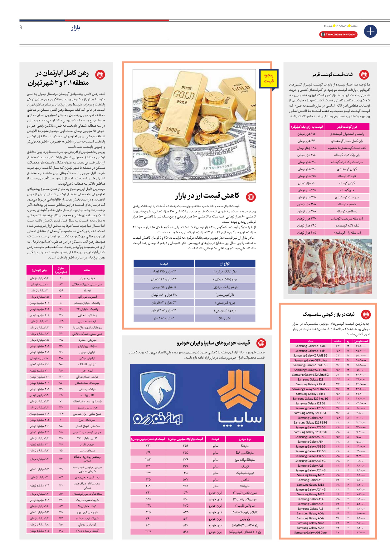 روزنامه ایران اقتصادی - شماره پنجاه و هشت - ۲۹ مرداد ۱۴۰۲ - صفحه ۹