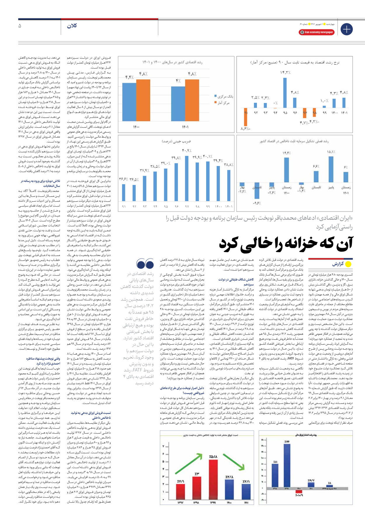 روزنامه ایران اقتصادی - شماره شصت و یک - ۰۱ شهریور ۱۴۰۲ - صفحه ۵