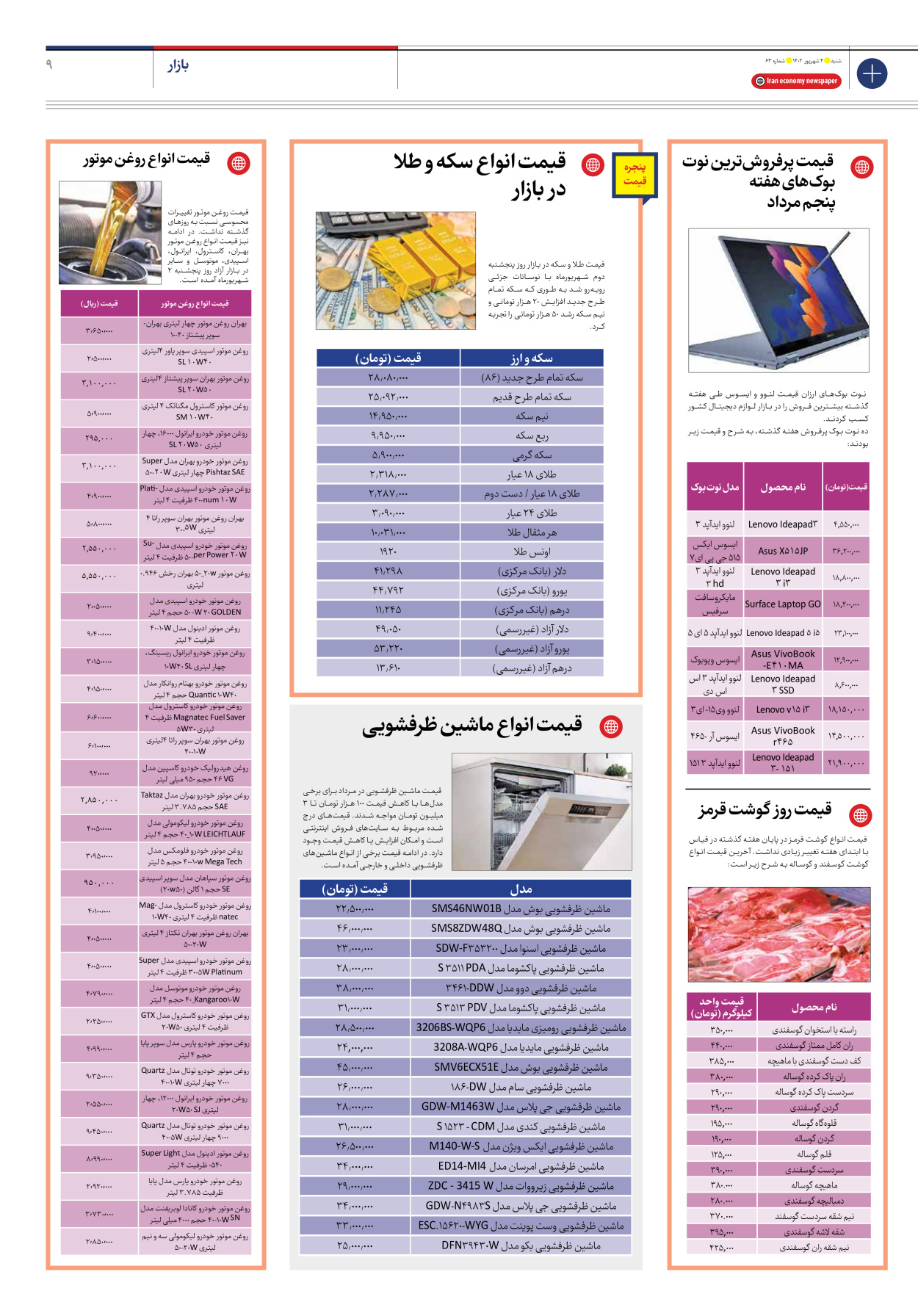 روزنامه ایران اقتصادی - شماره شصت و سه - ۰۴ شهریور ۱۴۰۲ - صفحه ۹