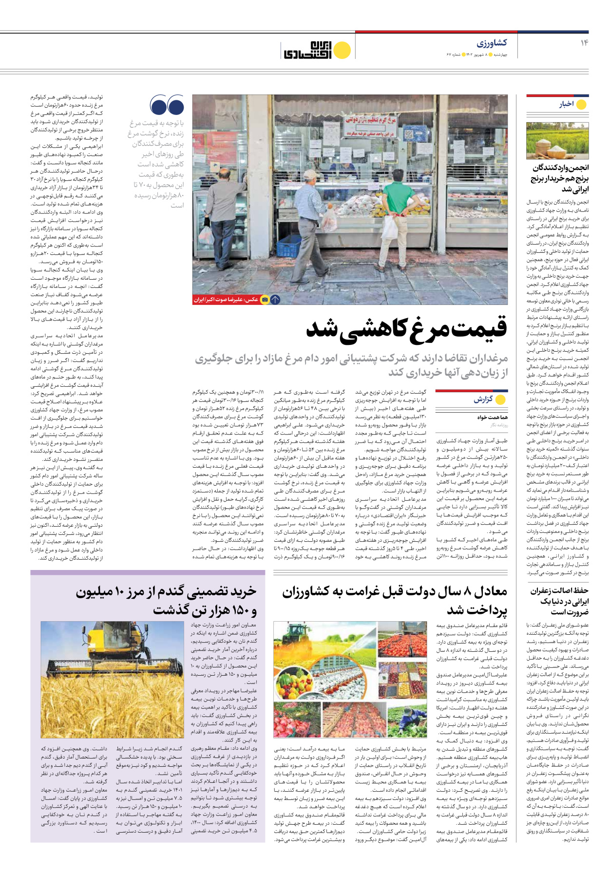 روزنامه ایران اقتصادی - شماره شصت و هفت - ۰۸ شهریور ۱۴۰۲ - صفحه ۱۴