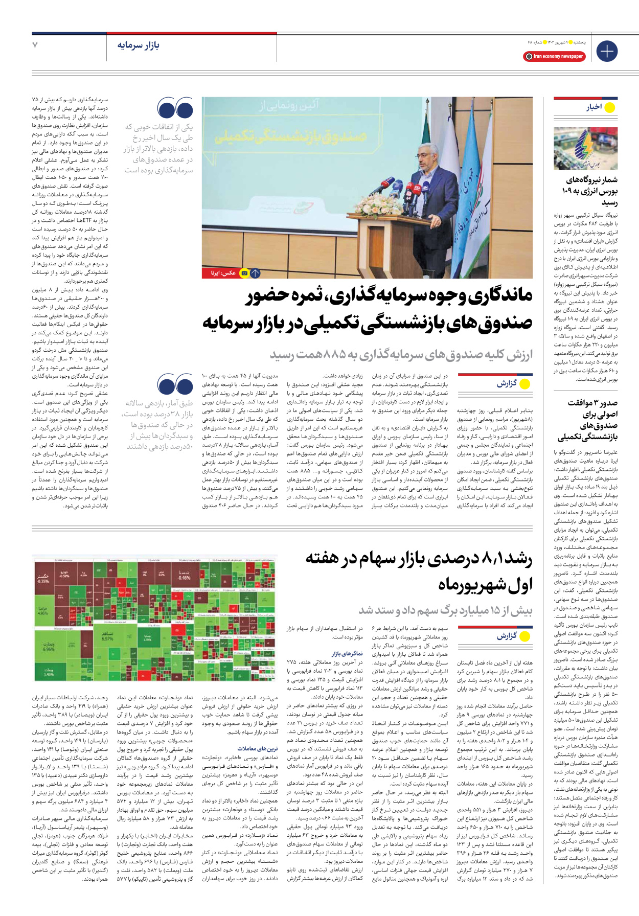 روزنامه ایران اقتصادی - شماره شصت و هشت - ۰۹ شهریور ۱۴۰۲ - صفحه ۷
