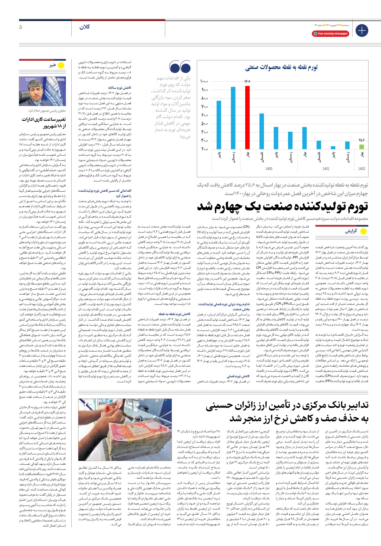 روزنامه ایران اقتصادی - شماره هفتاد و دو - ۱۴ شهریور ۱۴۰۲ - صفحه ۵