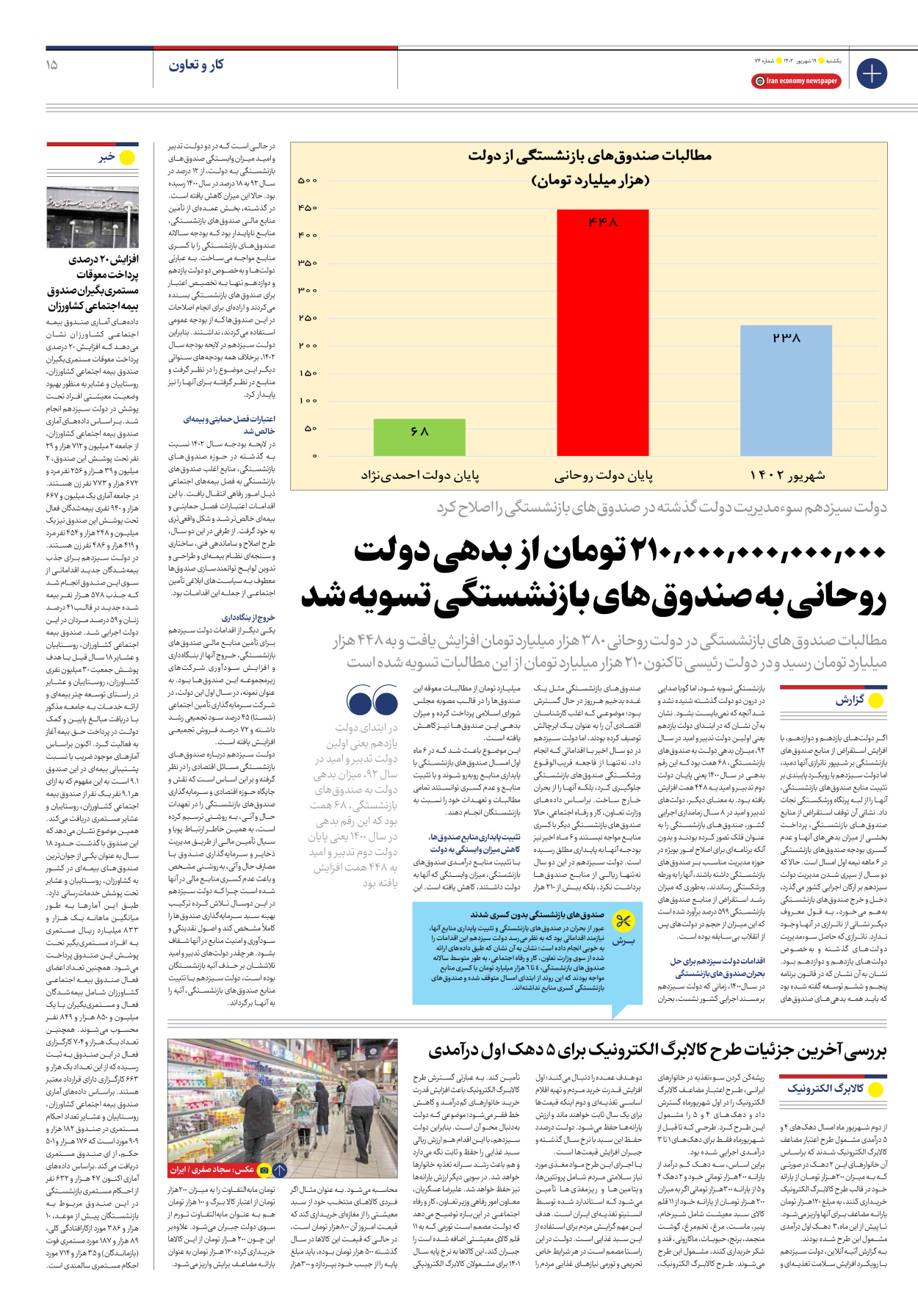 روزنامه ایران اقتصادی - شماره هفتاد و چهار - ۱۹ شهریور ۱۴۰۲ - صفحه ۱۵