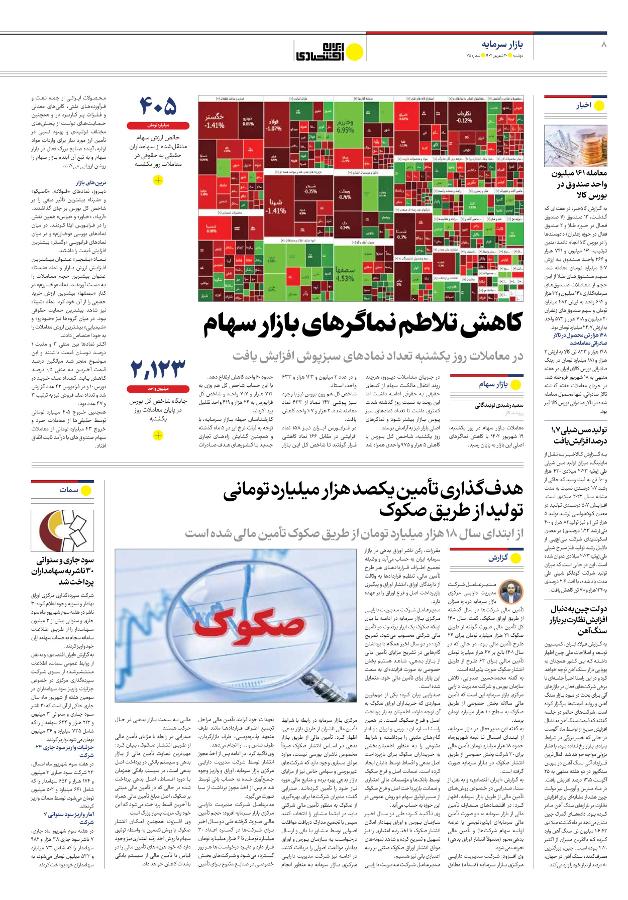 روزنامه ایران اقتصادی - شماره هفتاد و پنج - ۲۰ شهریور ۱۴۰۲ - صفحه ۸