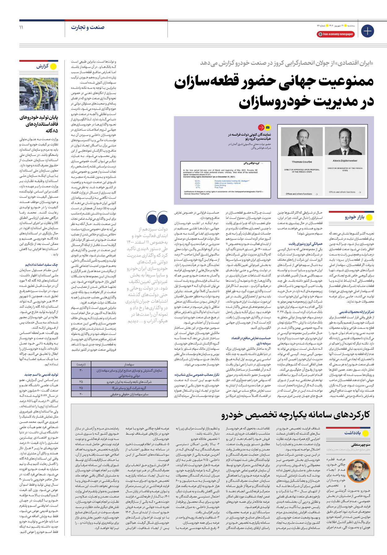روزنامه ایران اقتصادی - شماره هفتاد و شش - ۲۱ شهریور ۱۴۰۲ - صفحه ۱۱