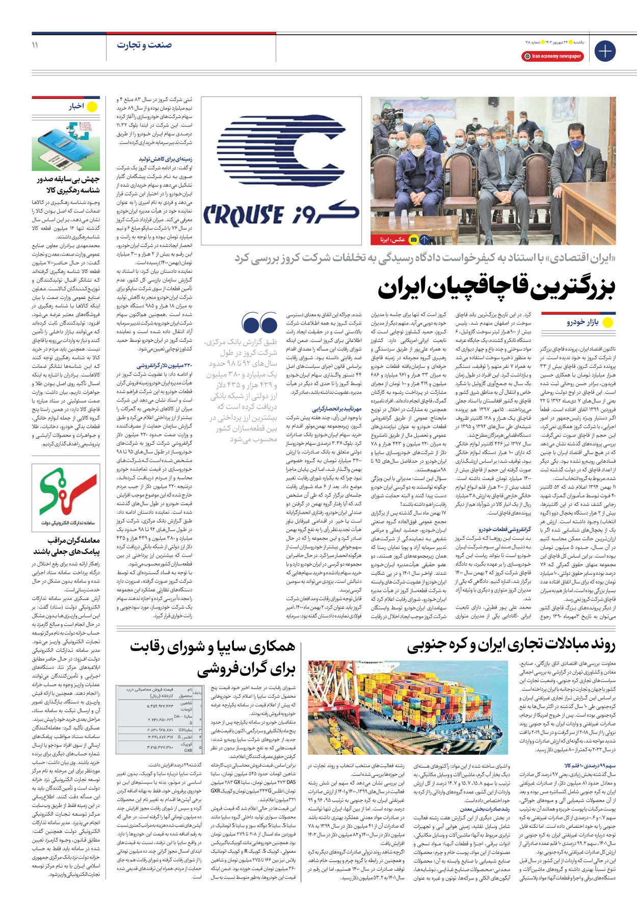 روزنامه ایران اقتصادی - شماره هفتاد و هشت - ۲۶ شهریور ۱۴۰۲ - صفحه ۱۱
