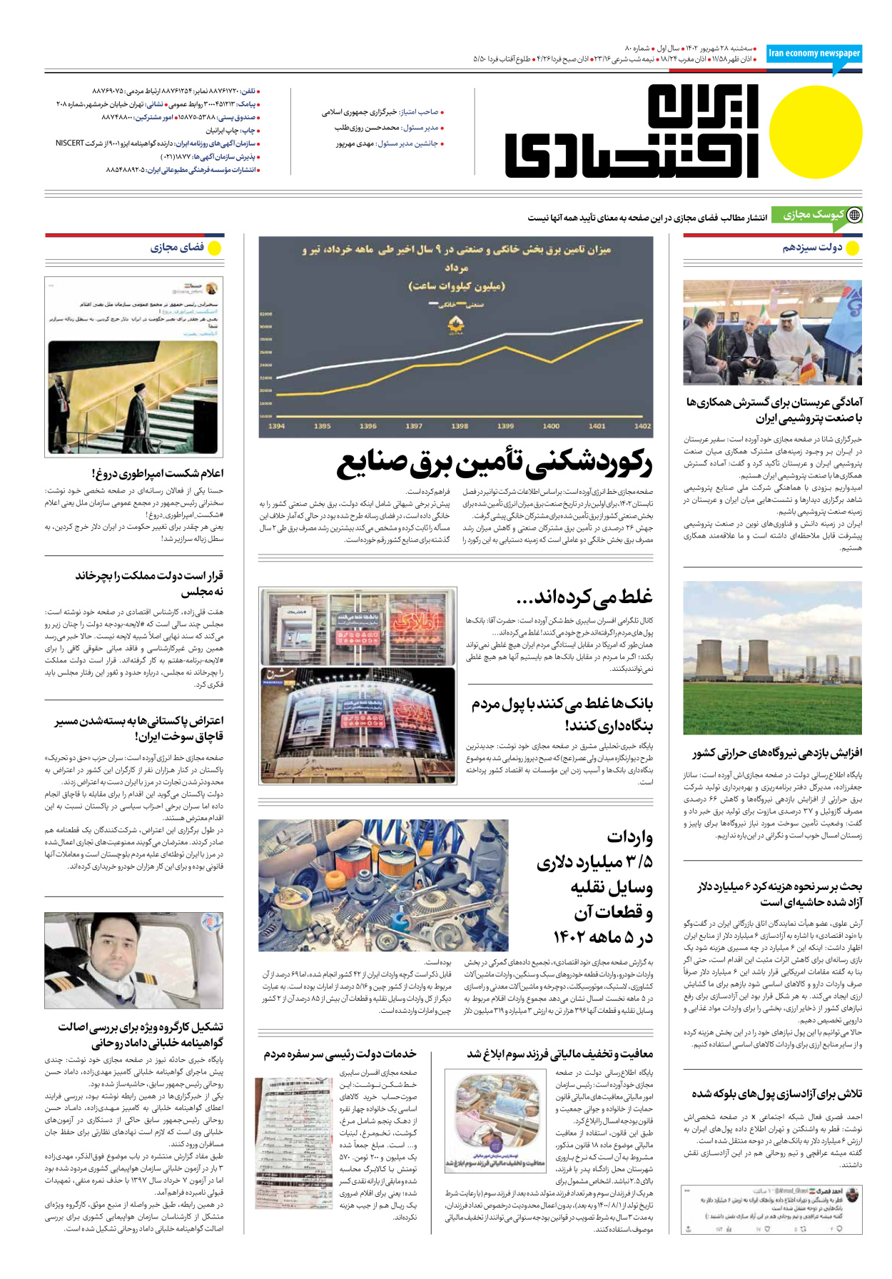 روزنامه ایران اقتصادی - شماره هشتاد - ۲۸ شهریور ۱۴۰۲ - صفحه ۱۶