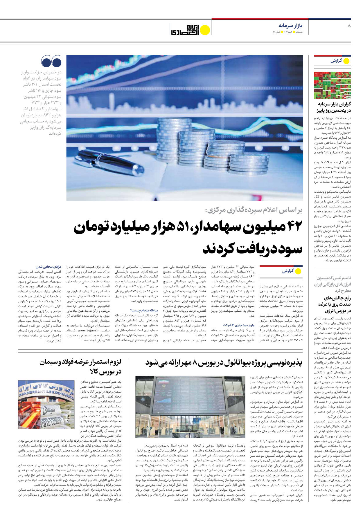 روزنامه ایران اقتصادی - شماره هشتاد و شش - ۰۶ مهر ۱۴۰۲ - صفحه ۸