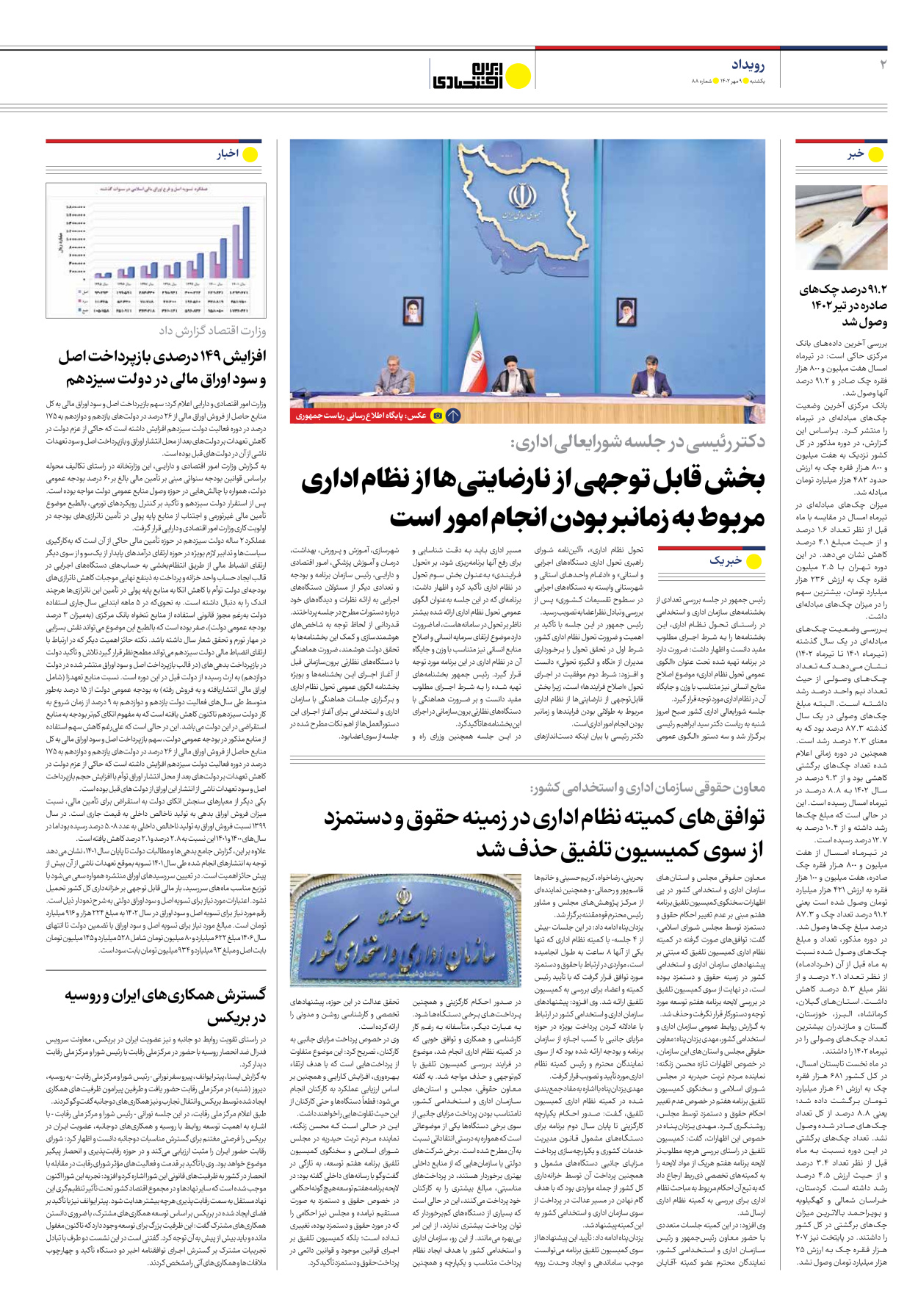 روزنامه ایران اقتصادی - شماره هشتاد و هشت - ۰۹ مهر ۱۴۰۲ - صفحه ۲