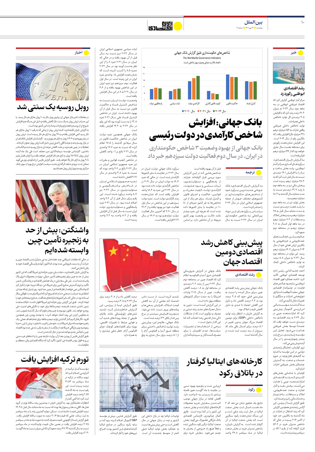 روزنامه ایران اقتصادی - شماره نود و یک - ۱۳ مهر ۱۴۰۲ - صفحه ۱۰