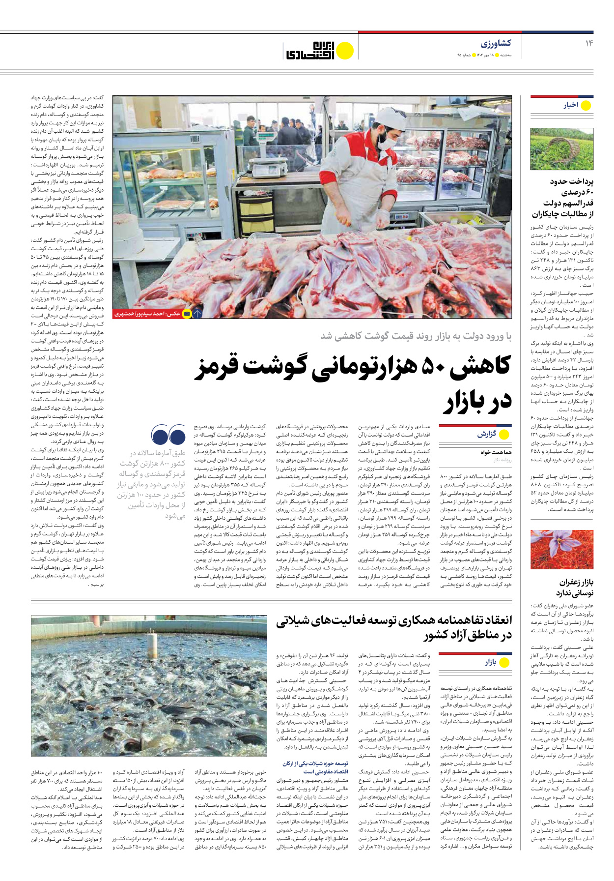 روزنامه ایران اقتصادی - شماره نود و پنج - ۱۸ مهر ۱۴۰۲ - صفحه ۱۴