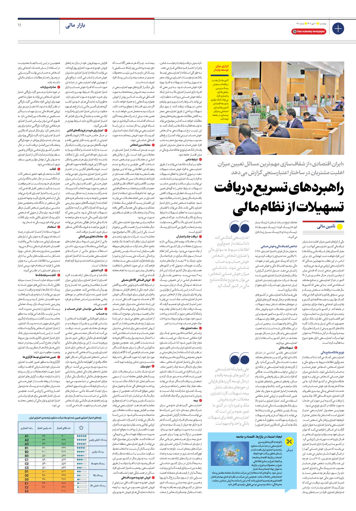 روزنامه ایران اقتصادی - شماره نود و هفت - ۲۰ مهر ۱۴۰۲ - صفحه ۱۱