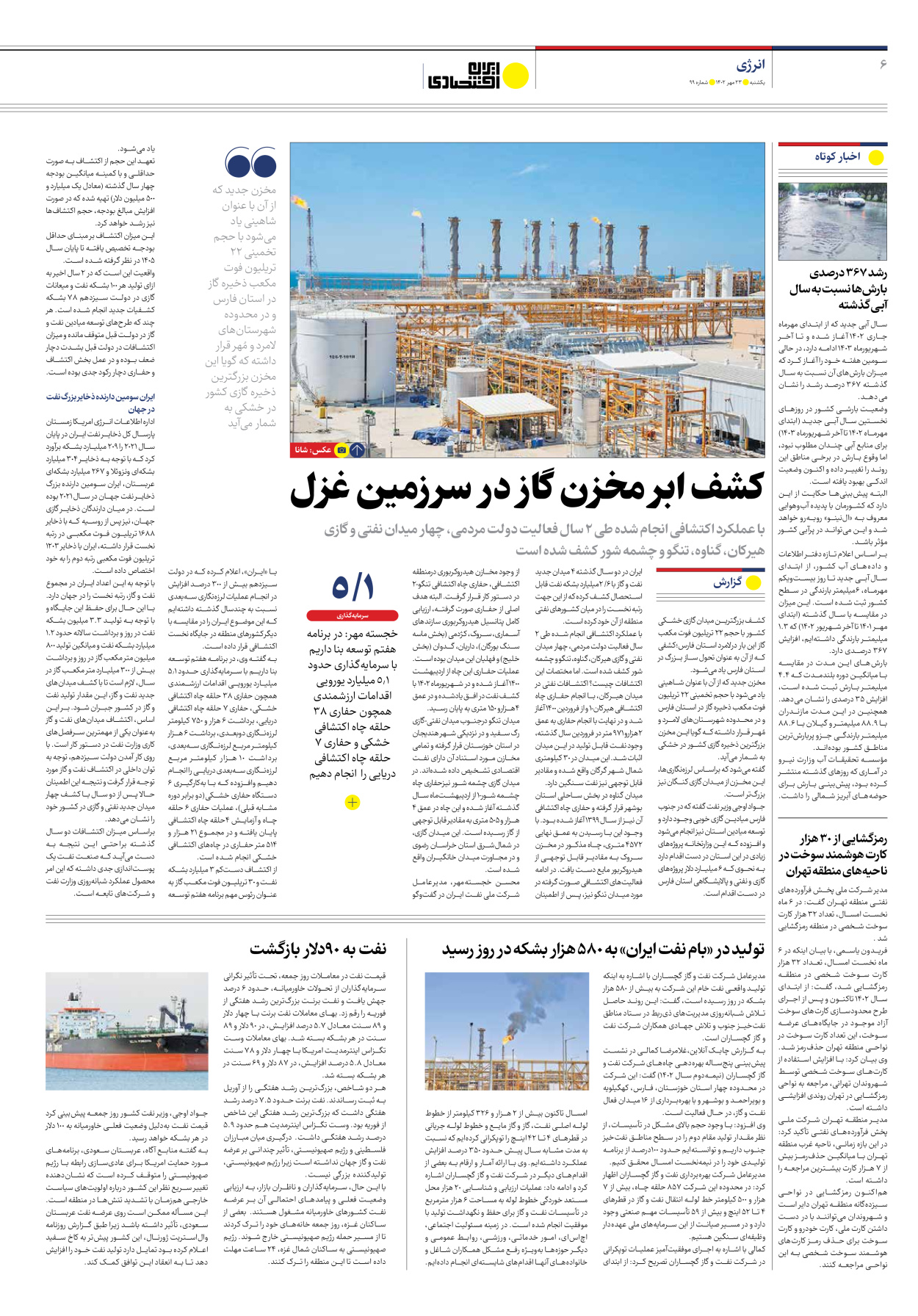 روزنامه ایران اقتصادی - شماره نود و نه - ۲۳ مهر ۱۴۰۲ - صفحه ۶