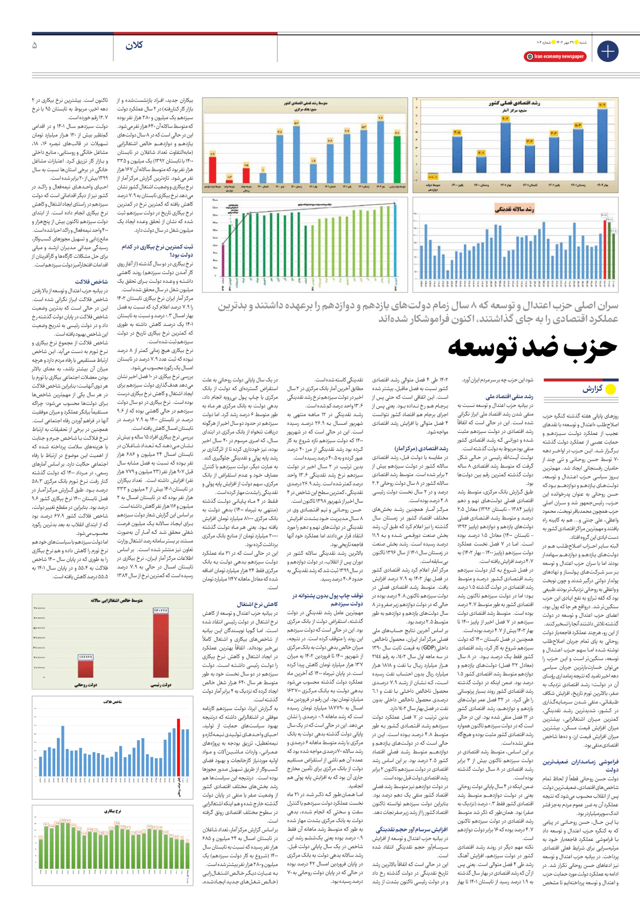 روزنامه ایران اقتصادی - شماره صد و چهار - ۲۹ مهر ۱۴۰۲ - صفحه ۵
