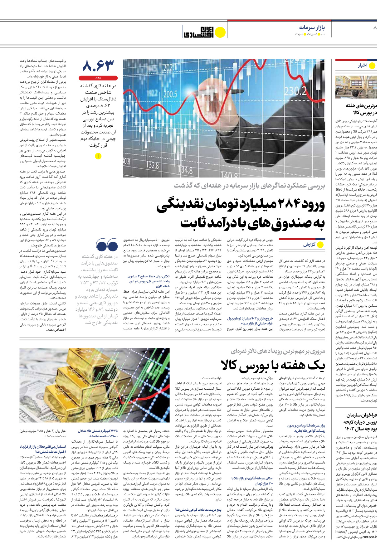 روزنامه ایران اقتصادی - شماره صد و چهار - ۲۹ مهر ۱۴۰۲ - صفحه ۸