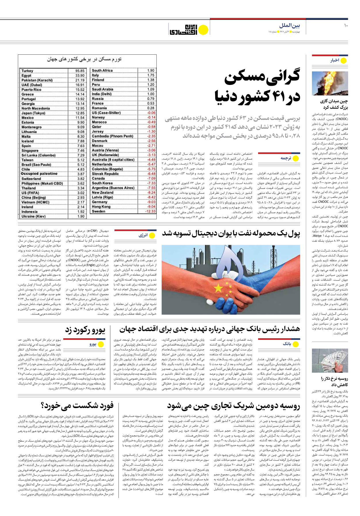 روزنامه ایران اقتصادی - شماره صد و هشت - ۰۳ آبان ۱۴۰۲ - صفحه ۱۰