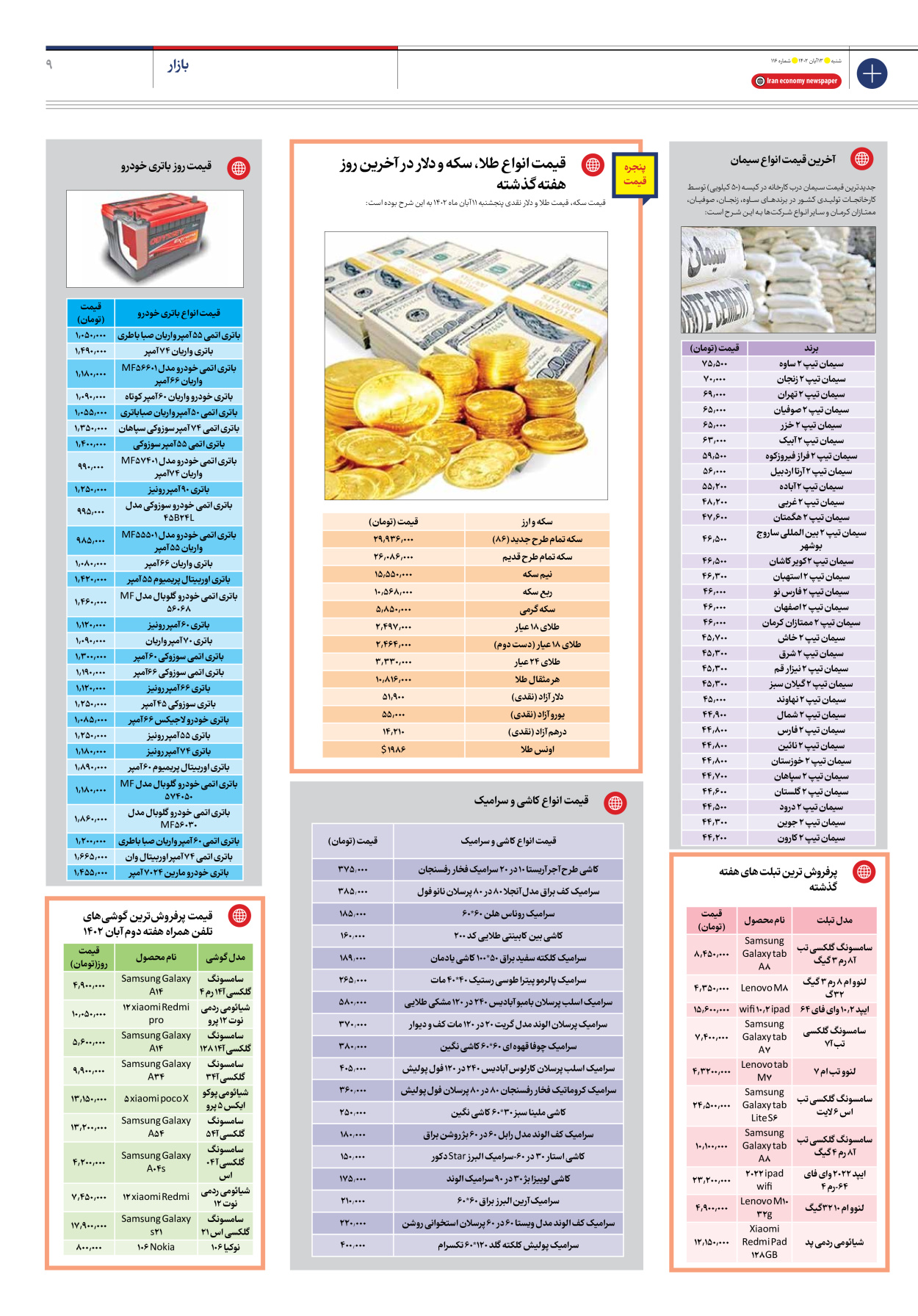 روزنامه ایران اقتصادی - شماره صد و شانزده - ۱۳ آبان ۱۴۰۲ - صفحه ۹