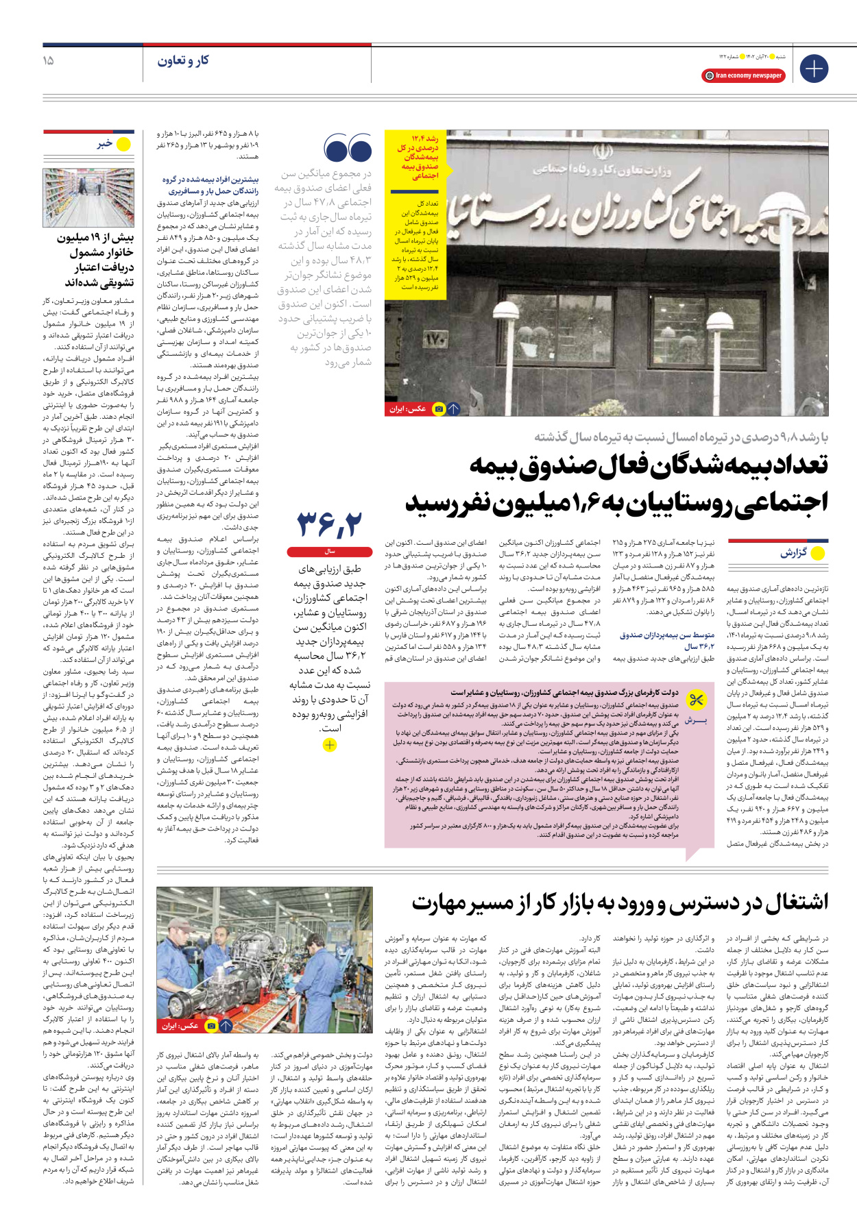 روزنامه ایران اقتصادی - شماره صد و بیست و دو - ۲۰ آبان ۱۴۰۲ - صفحه ۱۵