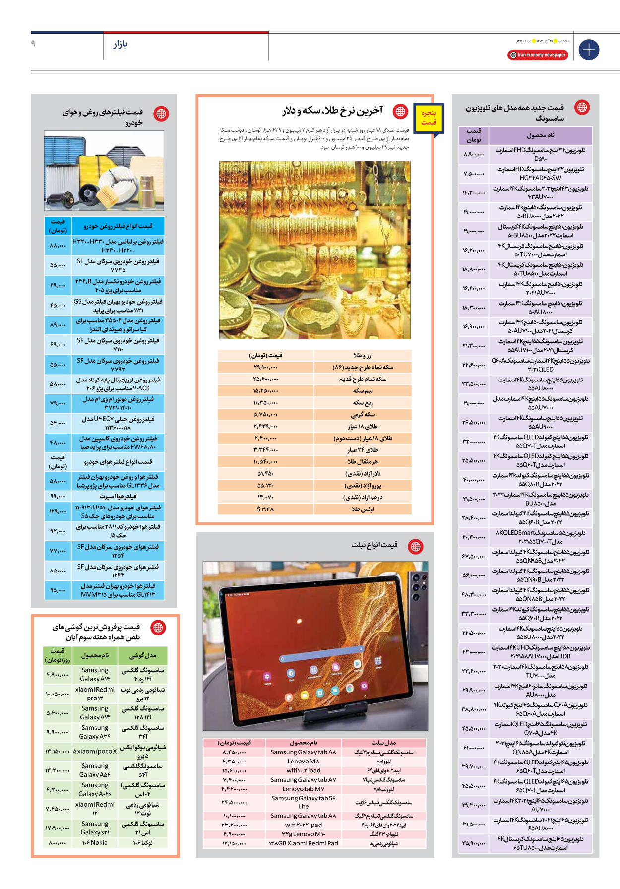 روزنامه ایران اقتصادی - شماره صد و بیست و سه - ۲۱ آبان ۱۴۰۲ - صفحه ۹